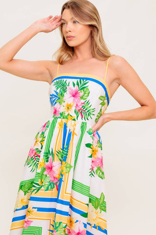 FLORAL HARMONY WOVEN MIDI DRESS - By Baano