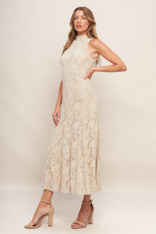 ELEGANT FLORAL STRETCH LACE MIDI DRESS - By Baano