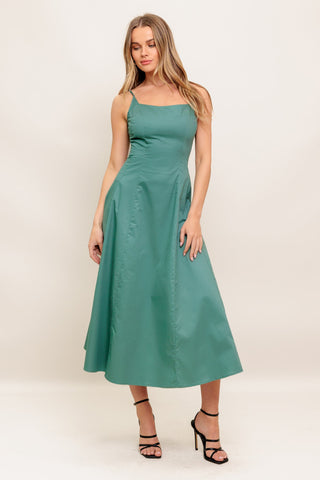 VERDE ELEGANTE WOVEN MIDI DRESS - By Baano