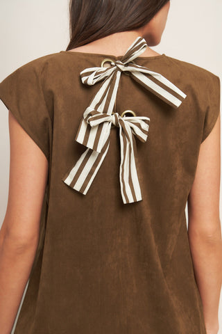 QUIET LUXURY EDGE FAUX SUEDE MIDI SHIFT DRESS - By Baano