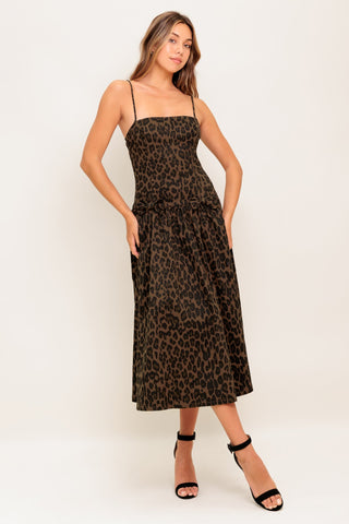 WALK SOFT, STRIKE STRONG LEOPARD WOVEN MIDI DRESS - By Baano