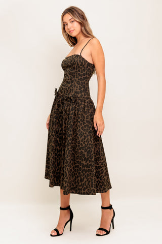 WALK SOFT, STRIKE STRONG LEOPARD WOVEN MIDI DRESS - By Baano