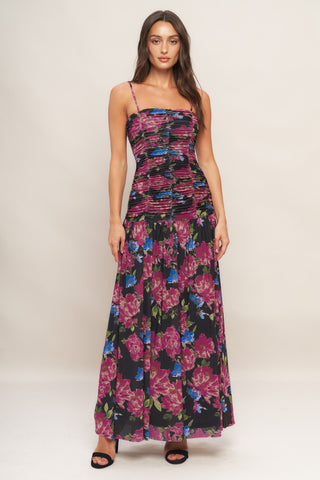 NIGHT FLORIST POWER MESH MAXI DRESS - By Baano