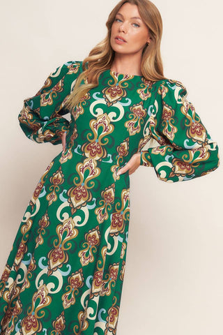 MODERN RETRO BLOOM WOVEN MIDI DRESS - By Baano