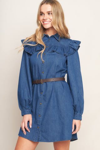 BLUEBIRD COWGIRL DENIM MINI DRESS - By Baano
