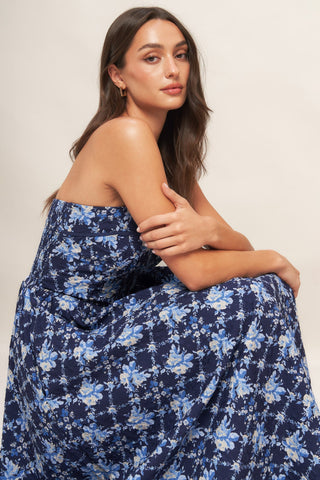 BLUE RENAISSANCE WOVEN MIDI DRESS - By Baano