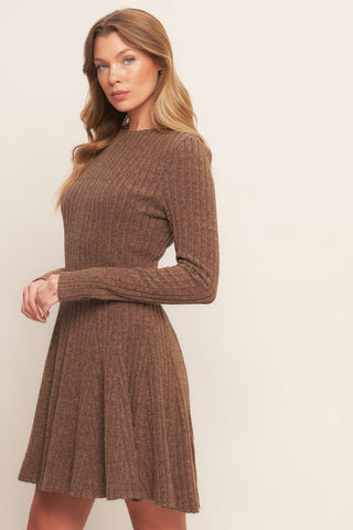 AUTUMN COFFEE BROWN KNIT MINI DRESS - By Baano
