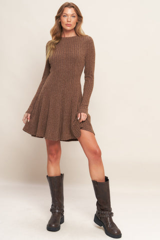 AUTUMN COFFEE BROWN KNIT MINI DRESS - By Baano