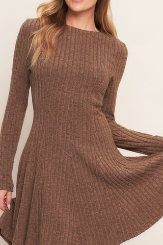 AUTUMN COFFEE BROWN KNIT MINI DRESS - By Baano