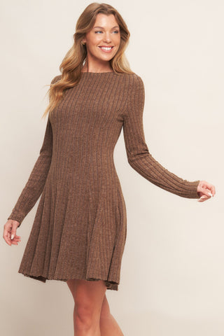 AUTUMN COFFEE BROWN KNIT MINI DRESS - By Baano