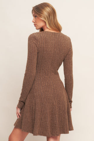 AUTUMN COFFEE BROWN KNIT MINI DRESS - By Baano