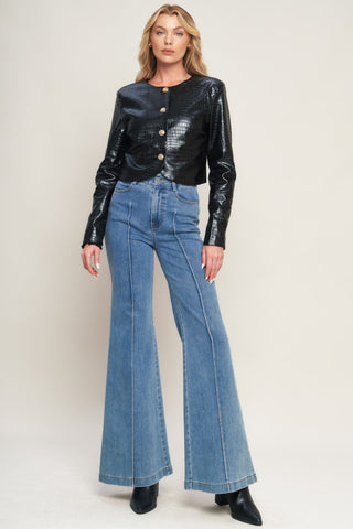 AT THE START FAUX LEATHER BOLERO JACKET