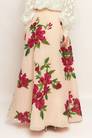 ELEGANT WILDFLOWER BLUSH WOVEN MAXI SKIRT - By Baano