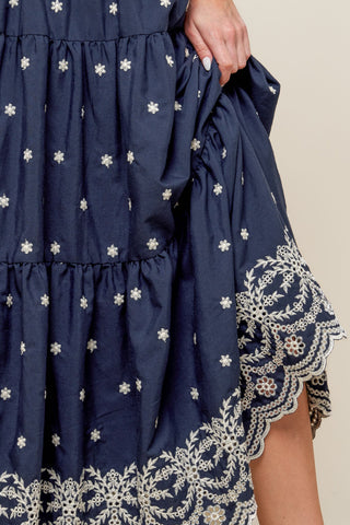 BEBE ALERT NAVY WOVEN MIDI SKIRT - By Baano