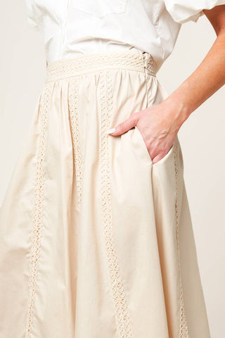 LAYTON CREAM WOVEN MIDI SKIRT - By Baano