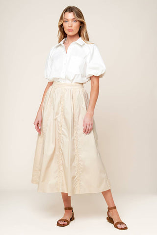 LAYTON CREAM WOVEN MIDI SKIRT - By Baano