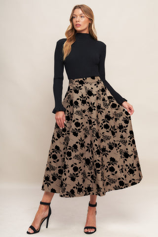 CLASSIC BLOOM LOOK WOVEN FLOCKING CIRCLE SKIRT - By Baano