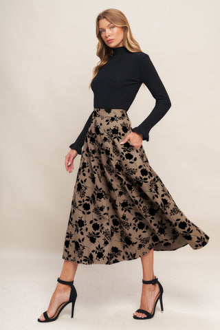 CLASSIC BLOOM LOOK WOVEN FLOCKING CIRCLE SKIRT - By Baano