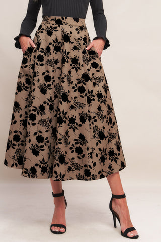 CLASSIC BLOOM LOOK WOVEN FLOCKING CIRCLE SKIRT - By Baano