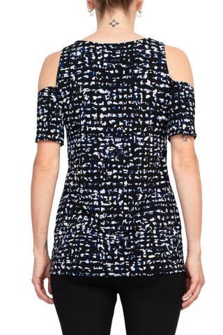 Leota Scoop Neck Cutout Shoulder Short Sleeve Multi Print Jersey Top - Glamourous Grace