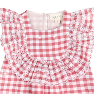 Pink Gingham Schiffli Embroidery Mia Dress
