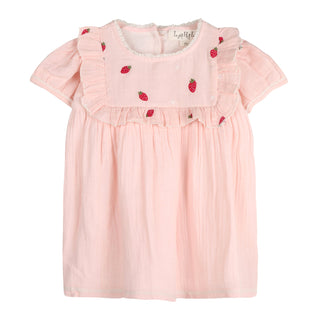 Strawberry Embroidered Dress in Pale Pink