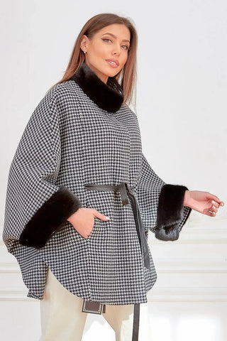 Genuine Scandinavian Mink Fur Virgin Wool Poncho - By Baano