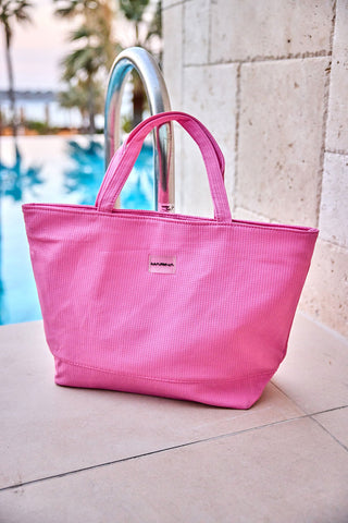Pink Faux Leather Beach Bag with Zipper CA2502-5 - By Baano