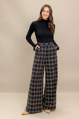 LATTE SUNDAY WOVEN PLAID PANTS - By Baano