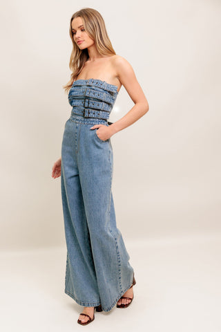 URBAN HARNESS DENIM JUMPSUIT - By Baano