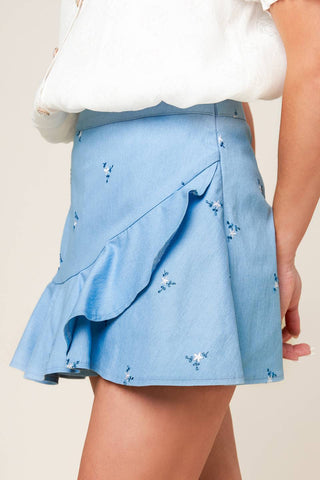 MOMENT OF CLARITY LIGHT INDIGO WOVEN SKORT - By Baano