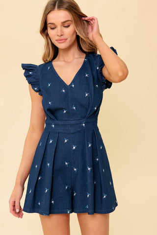 THE FELICITY DARK INDIGO WOVEN ROMPER - By Baano