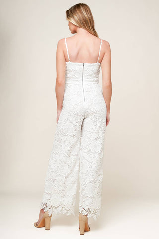 JUST ENOUGH OFF WHITE WOVEN LACE JUMPSUIT - By Baano
