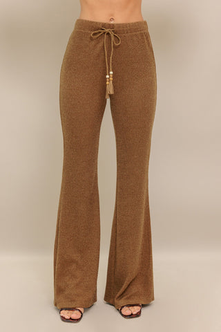 FLARE TOUCH SOLID KNIT PANTS - By Baano