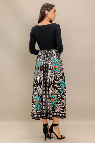 SUNBURST GARDEN BLACK MIDI DRESS - By Baano