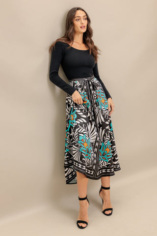 SUNBURST GARDEN BLACK MIDI DRESS - By Baano