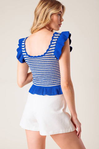 OUT WEST BLUE SWEATER KNIT TOP - By Baano