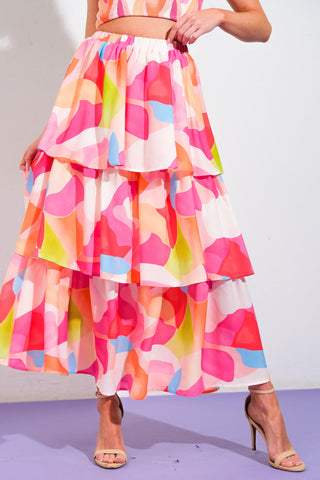 ABSOLUTE EDGE PINK WOVEN TOP AND SKIRT - By Baano