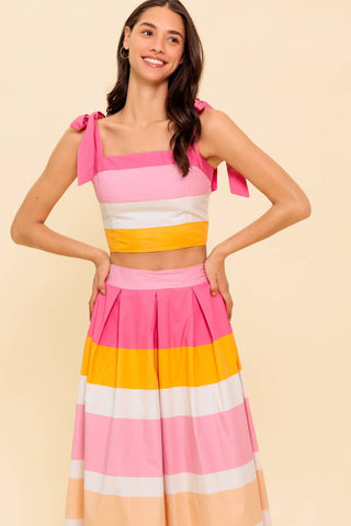 THE SPACE BETWEEN PINK WOVEN TOP AND SKIRT SET - By Baano