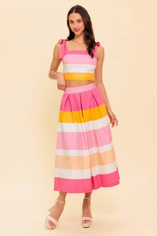 THE SPACE BETWEEN PINK WOVEN TOP AND SKIRT SET - By Baano