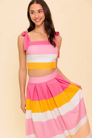 THE SPACE BETWEEN PINK WOVEN TOP AND SKIRT SET - By Baano