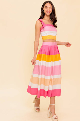 THE SPACE BETWEEN PINK WOVEN TOP AND SKIRT SET - By Baano