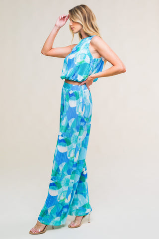 MARITIME MUSE WOVEN PLISSE TOP AND PANT SET - By Baano