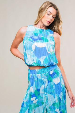 MARITIME MUSE WOVEN PLISSE TOP AND PANT SET - By Baano