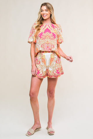 SCARLET SYMPHONY WOVEN TOP AND SHORT SET - By Baano