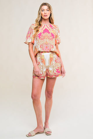 SCARLET SYMPHONY WOVEN TOP AND SHORT SET - By Baano