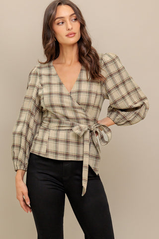 LATTE SUNDAY WOVEN PLAID TOP - By Baano