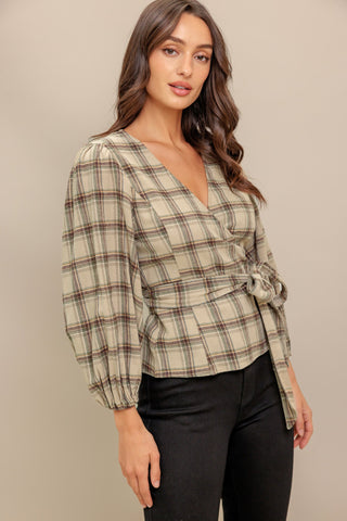 LATTE SUNDAY WOVEN PLAID TOP - By Baano