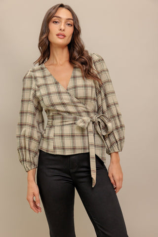 LATTE SUNDAY WOVEN PLAID TOP - By Baano