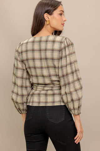LATTE SUNDAY WOVEN PLAID TOP - By Baano